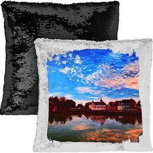 Artwork Sequin Pillow Case - Vintage Pillow Case - American Pillowcase - Black